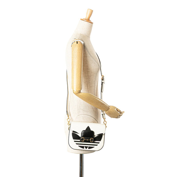 グッチ × adidas ホースビット ショルダーバッグ 658574 ホワイト ブラック レザー レディース GUCCI 【中古】