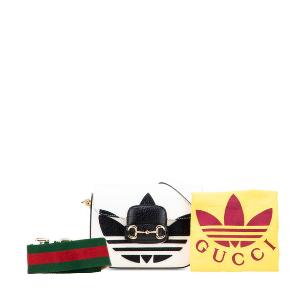 グッチ × adidas ホースビット ショルダーバッグ 658574 ホワイト ブラック レザー レディース GUCCI 【中古】