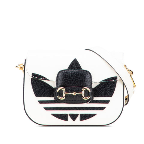 グッチ × adidas ホースビット ショルダーバッグ 658574 ホワイト ブラック レザー レディース GUCCI 【中古】