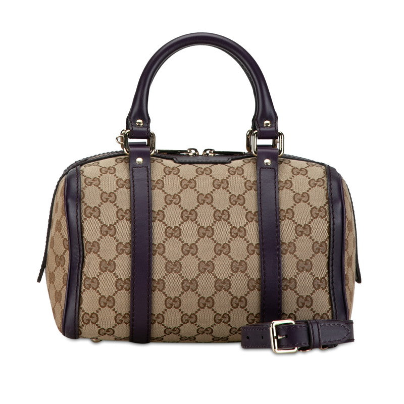 グッチ GGキャンバス ミニボストンバッグ ショルダーバッグ 2WAY 269876 ベージュ パープル キャンバス レザー レディース GUCCI 【中古】