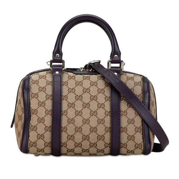 グッチ GGキャンバス ミニボストンバッグ ショルダーバッグ 2WAY 269876 ベージュ パープル キャンバス レザー レディース GUCCI 【中古】