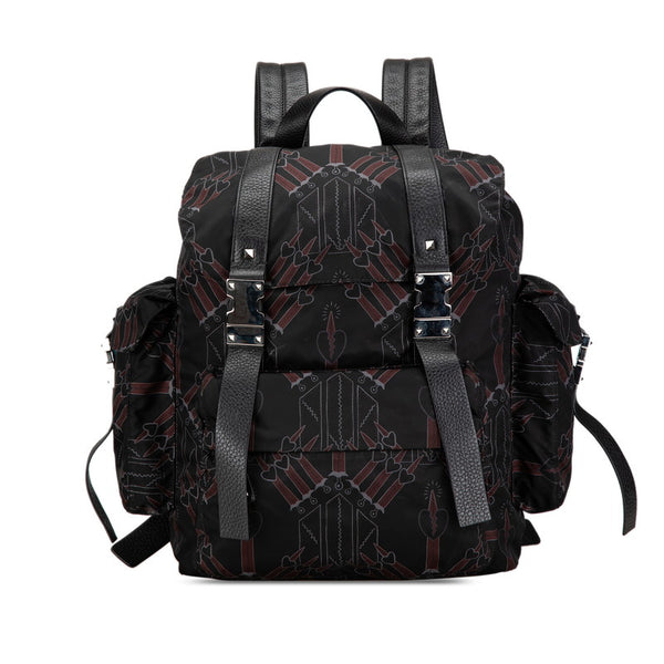 ヴァレンティノ ラブ ブレード リュック バックパック ブラック マルチカラー ナイロン レザー メンズ VALENTINO 【中古】