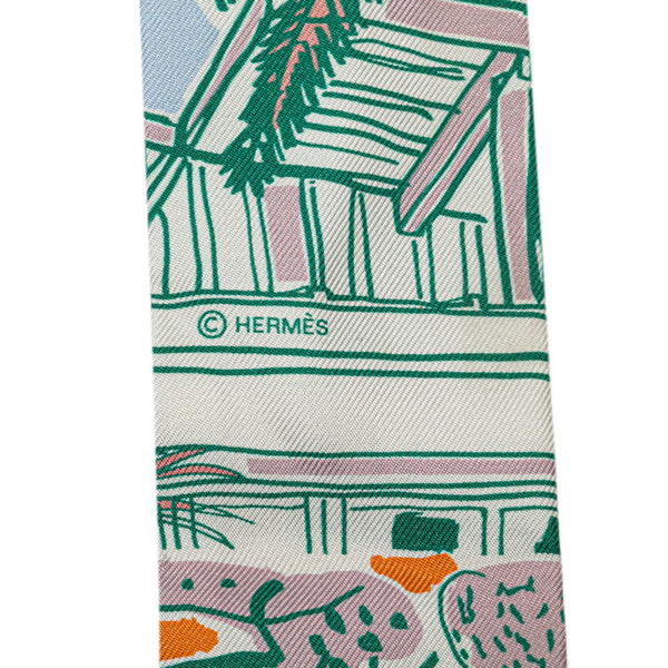 エルメス ツイリー RAYURES D'ETE スカーフ ホワイト マルチカラー シルク レディース HERMES 【中古】