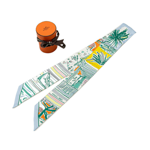 エルメス ツイリー RAYURES D'ETE スカーフ ホワイト マルチカラー シルク レディース HERMES 【中古】