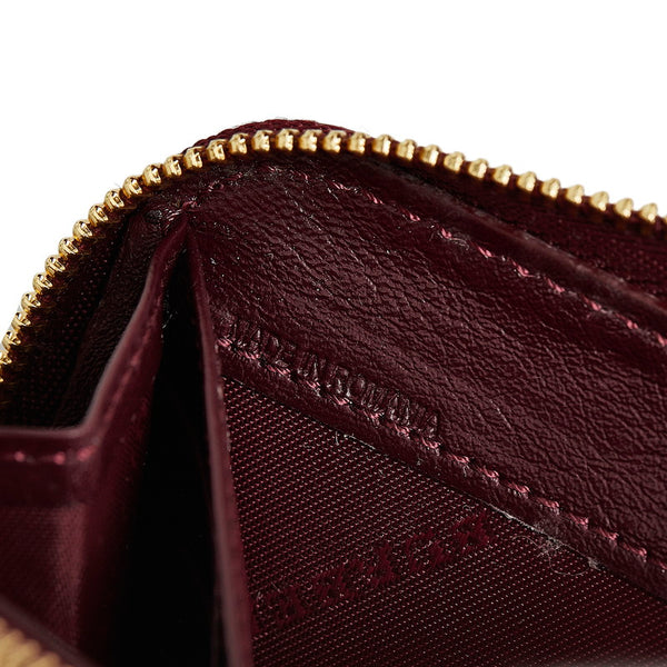 バーバリー ラウンドファスナー 長財布 ワインレッド エナメル レディース BURBERRY 【中古】