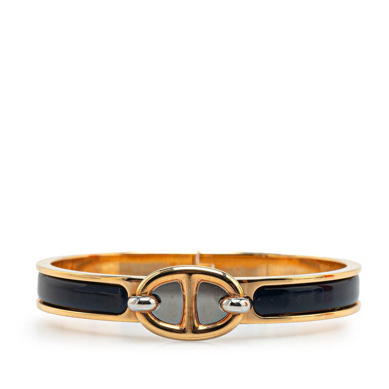 エルメス ミニクリックPM シェーヌダンクル バングル ゴールド ネイビー メッキ エナメル レディース HERMES 【中古】