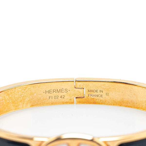 エルメス ミニクリックPM シェーヌダンクル バングル ゴールド ネイビー メッキ エナメル レディース HERMES 【中古】