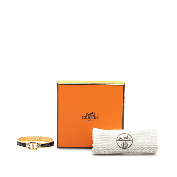 エルメス ミニクリックPM シェーヌダンクル バングル ゴールド ネイビー メッキ エナメル レディース HERMES 【中古】