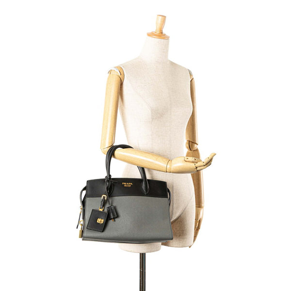 プラダ エスプラナード バイカラー ハンドバッグ 1BA046 ブラック グレー サフィアーノレザー レディース PRADA 【中古】