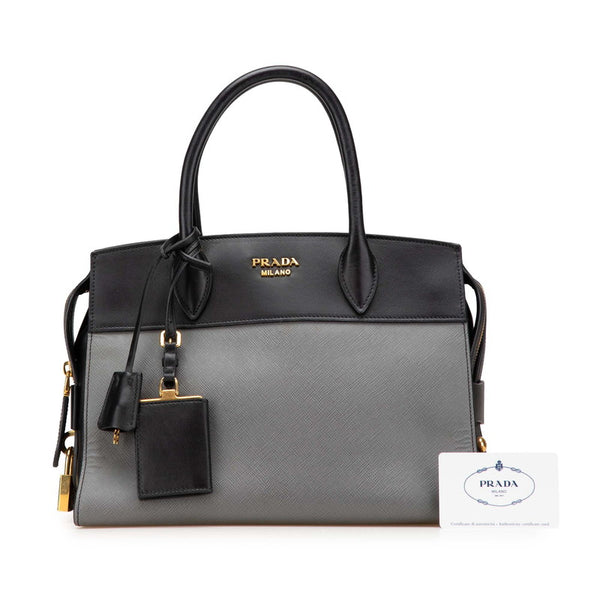 プラダ エスプラナード バイカラー ハンドバッグ 1BA046 ブラック グレー サフィアーノレザー レディース PRADA 【中古】
