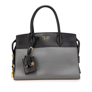 プラダ エスプラナード バイカラー ハンドバッグ 1BA046 ブラック グレー サフィアーノレザー レディース PRADA 【中古】