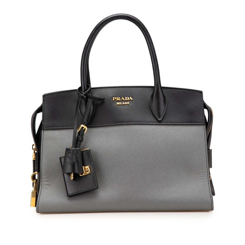 プラダ エスプラナード バイカラー ハンドバッグ 1BA046 ブラック グレー サフィアーノレザー レディース PRADA 【中古】