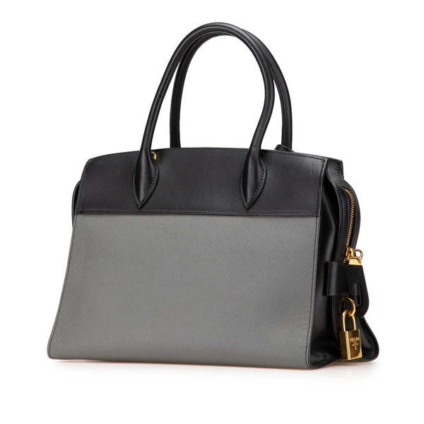 プラダ エスプラナード バイカラー ハンドバッグ 1BA046 ブラック グレー サフィアーノレザー レディース PRADA 【中古】