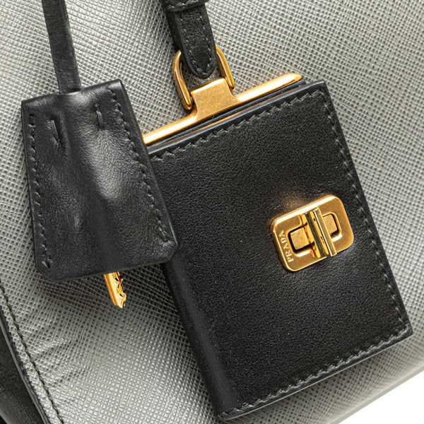 プラダ エスプラナード バイカラー ハンドバッグ 1BA046 ブラック グレー サフィアーノレザー レディース PRADA 【中古】