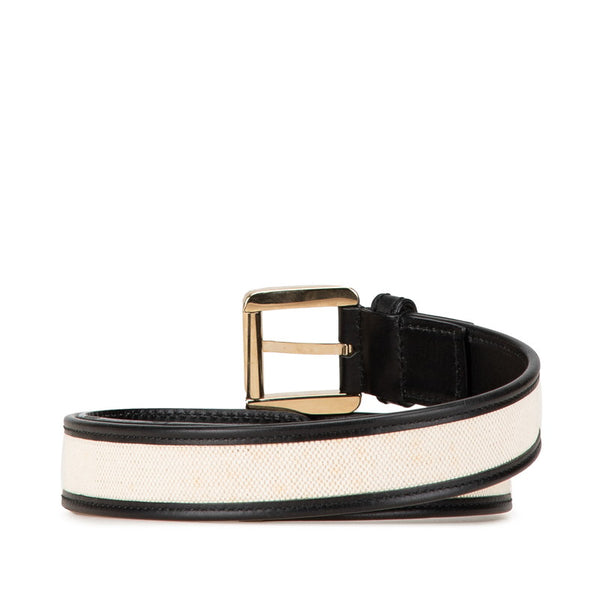 グッチ ベルト 141742 ベージュ ブラック キャンバス レザー レディース GUCCI 【中古】
