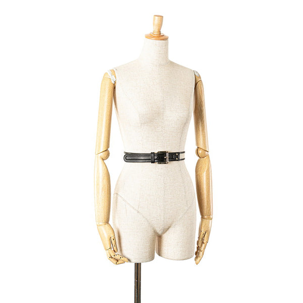 グッチ ベルト 141742 ベージュ ブラック キャンバス レザー レディース GUCCI 【中古】