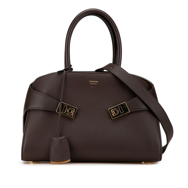 サルヴァトーレフェラガモ ハグ ハンドバッグ ショルダーバッグ 2WAY EZ-21-5608 ブラウン レザー レディース Salvatore Ferragamo 【中古】