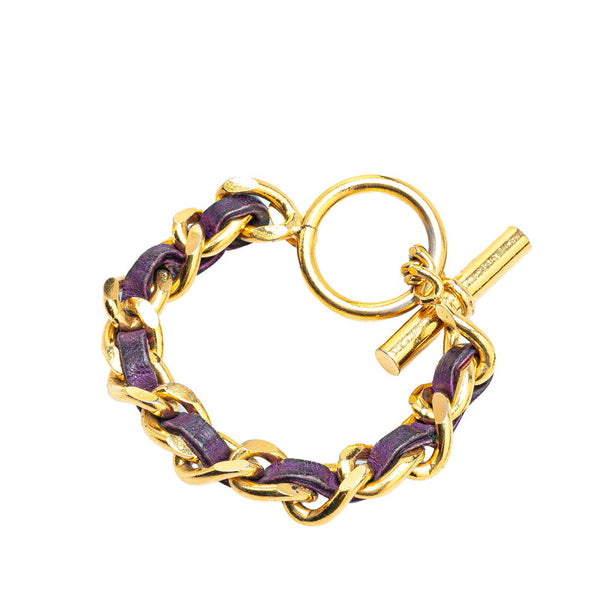 シャネル チェーン Tバー ブレスレット ゴールド パープル メッキ レザー レディース CHANEL 【中古】