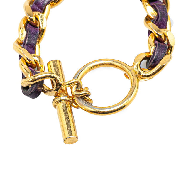 シャネル チェーン Tバー ブレスレット ゴールド パープル メッキ レザー レディース CHANEL 【中古】