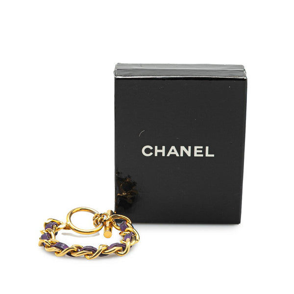 シャネル チェーン Tバー ブレスレット ゴールド パープル メッキ レザー レディース CHANEL 【中古】
