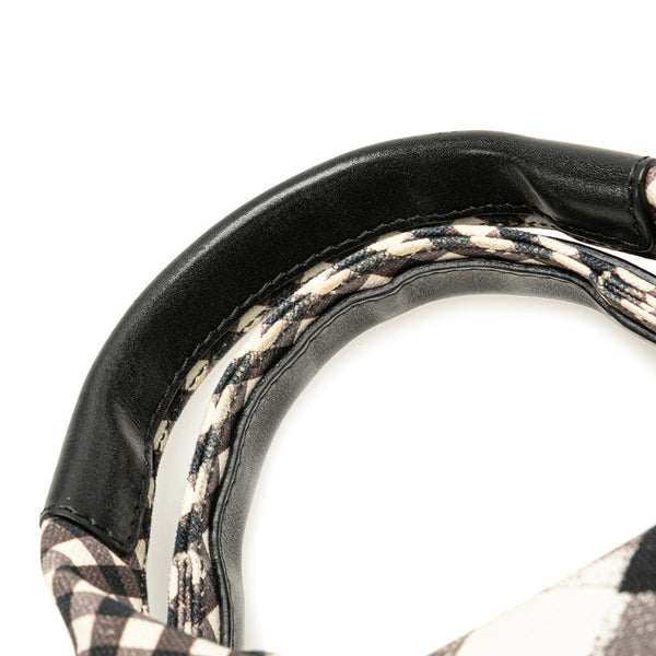 シャネル クルーズライン ギンガムチェック ココマーク ハンドバッグ ブラック ホワイト キャンバス レザー レディース CHANEL 【中古】