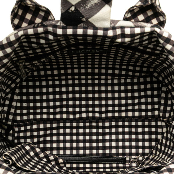シャネル クルーズライン ギンガムチェック ココマーク ハンドバッグ ブラック ホワイト キャンバス レザー レディース CHANEL 【中古】