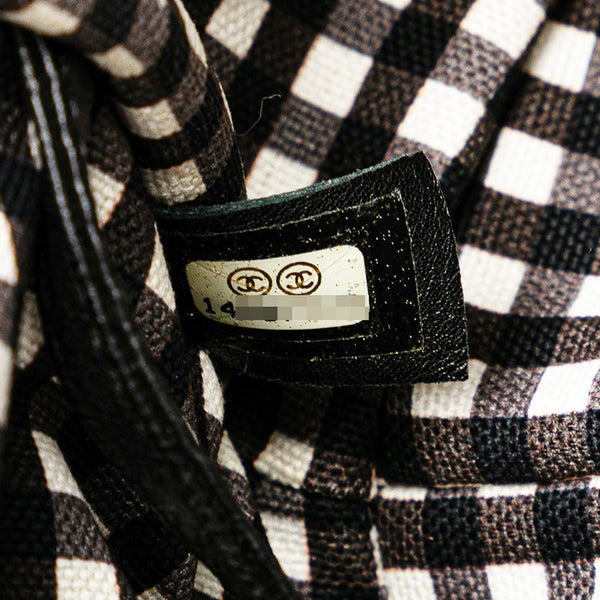 シャネル クルーズライン ギンガムチェック ココマーク ハンドバッグ ブラック ホワイト キャンバス レザー レディース CHANEL 【中古】