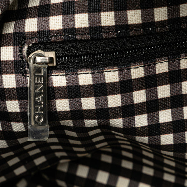 シャネル クルーズライン ギンガムチェック ココマーク ハンドバッグ ブラック ホワイト キャンバス レザー レディース CHANEL 【中古】