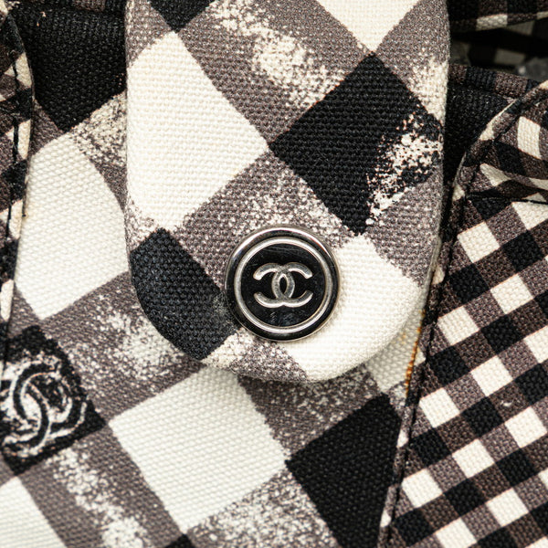 シャネル クルーズライン ギンガムチェック ココマーク ハンドバッグ ブラック ホワイト キャンバス レザー レディース CHANEL 【中古】