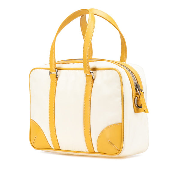 プラダ 三角ロゴプレート ハンドバッグ ショルダーバッグ 2WAY ホワイト イエロー ナイロン レザー レディース PRADA 【中古】