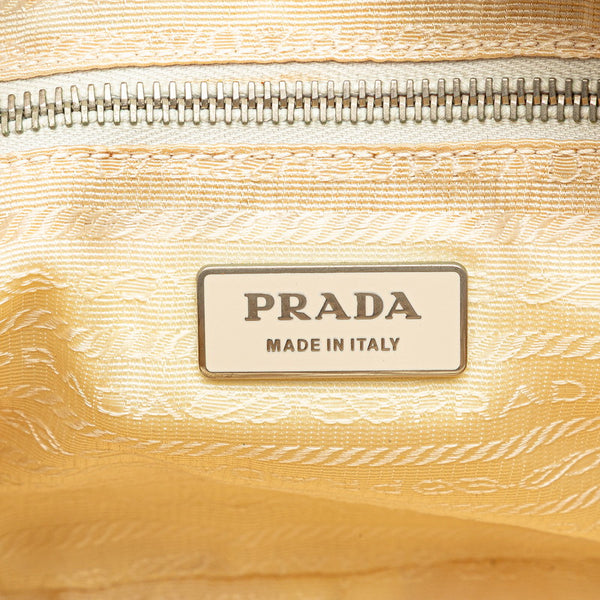 プラダ 三角ロゴプレート ハンドバッグ ショルダーバッグ 2WAY ホワイト イエロー ナイロン レザー レディース PRADA 【中古】