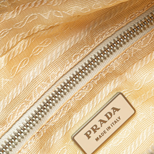 プラダ 三角ロゴプレート ハンドバッグ ショルダーバッグ 2WAY ホワイト イエロー ナイロン レザー レディース PRADA 【中古】