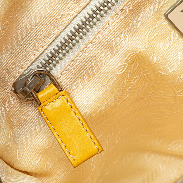 プラダ 三角ロゴプレート ハンドバッグ ショルダーバッグ 2WAY ホワイト イエロー ナイロン レザー レディース PRADA 【中古】
