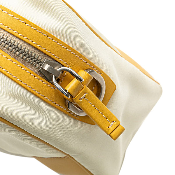プラダ 三角ロゴプレート ハンドバッグ ショルダーバッグ 2WAY ホワイト イエロー ナイロン レザー レディース PRADA 【中古】
