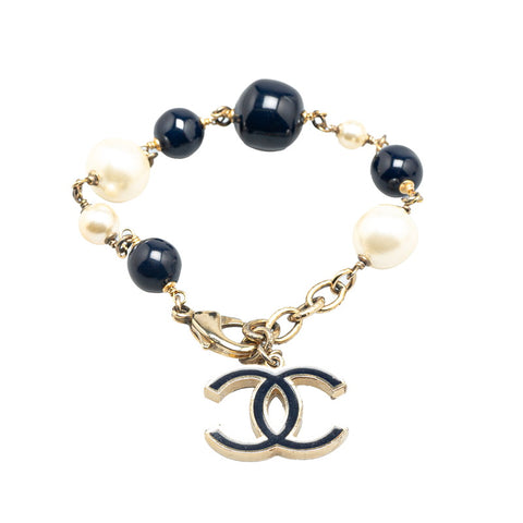 シャネル ココマーク ブレスレット ネイビー ブラック ゴールド フェイクパール メッキ レディース CHANEL 【中古】