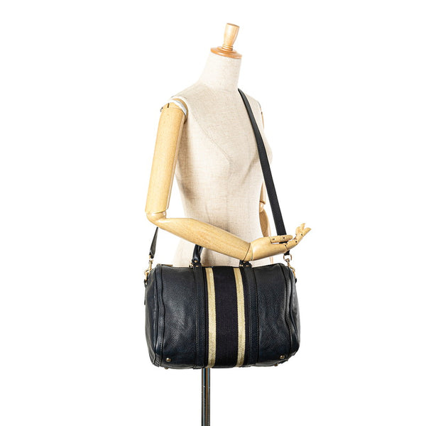 グッチ GGキャンバス シェリーライン ミニボストンバッグ ショルダーバッグ 2WAY 247205 ブラック ゴールド キャンバス レザー レディース GUCCI 【中古】