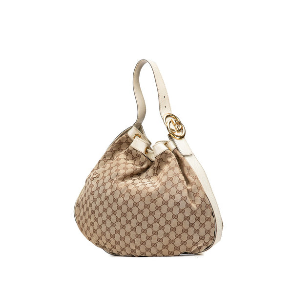 グッチ GGキャンバス ワンショルダーバッグ 223951 ベージュ ホワイト キャンバス レザー レディース GUCCI 【中古】