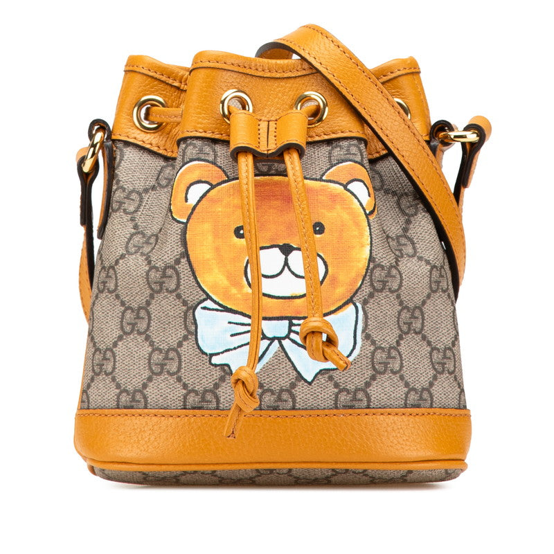 グッチ × EXO-KAI GGスプリーム 熊 ベアー モチーフ ミニ バケットバッグ ショルダーバッグ 660304 ベージュ ブラウン PVC レザー レディース GUCCI 【中古】