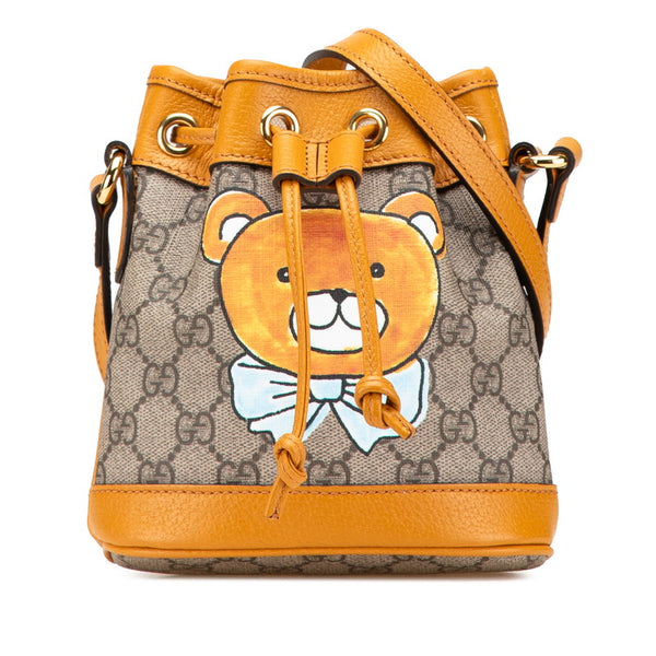 グッチ × EXO-KAI GGスプリーム 熊 ベアー モチーフ ミニ バケットバッグ ショルダーバッグ 660304 ベージュ ブラウン PVC レザー レディース GUCCI 【中古】