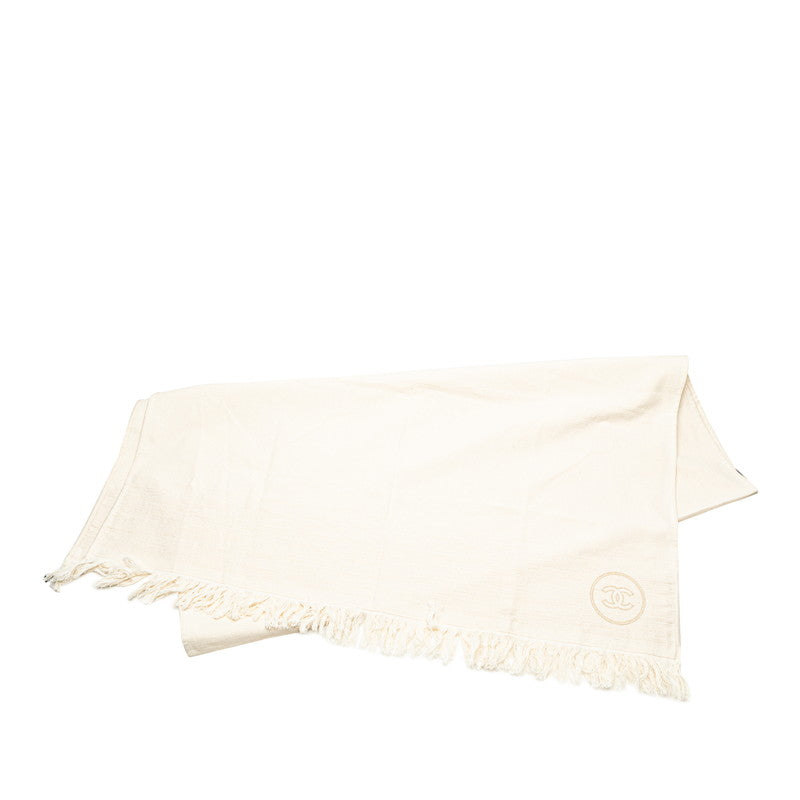 シャネル ココマーク フリンジ 大判ストール アイボリー ホワイト コットン ポリエステル レディース CHANEL 【中古】