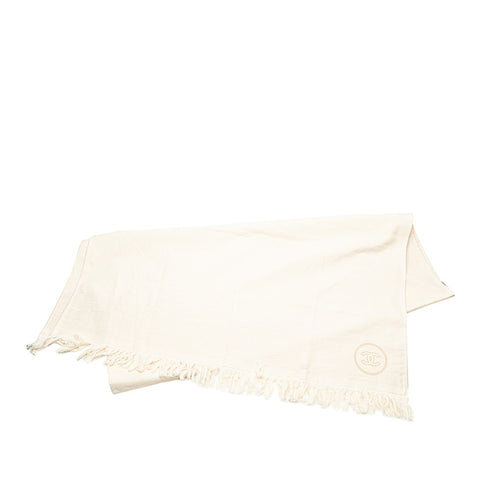 シャネル ココマーク フリンジ 大判ストール アイボリー ホワイト コットン ポリエステル レディース CHANEL 【中古】