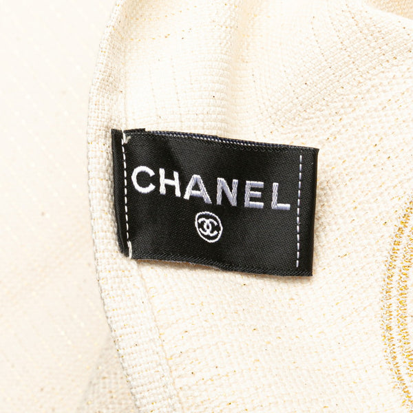 シャネル ココマーク フリンジ 大判ストール アイボリー ホワイト コットン ポリエステル レディース CHANEL 【中古】
