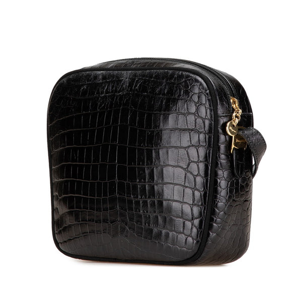 サルヴァトーレフェラガモ ヴァラ クロコ型押し 斜め掛け ショルダーバッグ AF-21 6677 ブラック レザー レディース Salvatore Ferragamo 【中古】