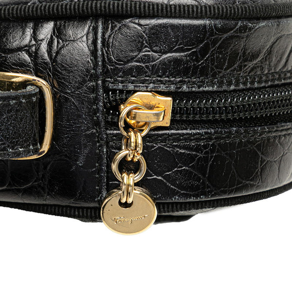 サルヴァトーレフェラガモ ヴァラ クロコ型押し 斜め掛け ショルダーバッグ AF-21 6677 ブラック レザー レディース Salvatore Ferragamo 【中古】