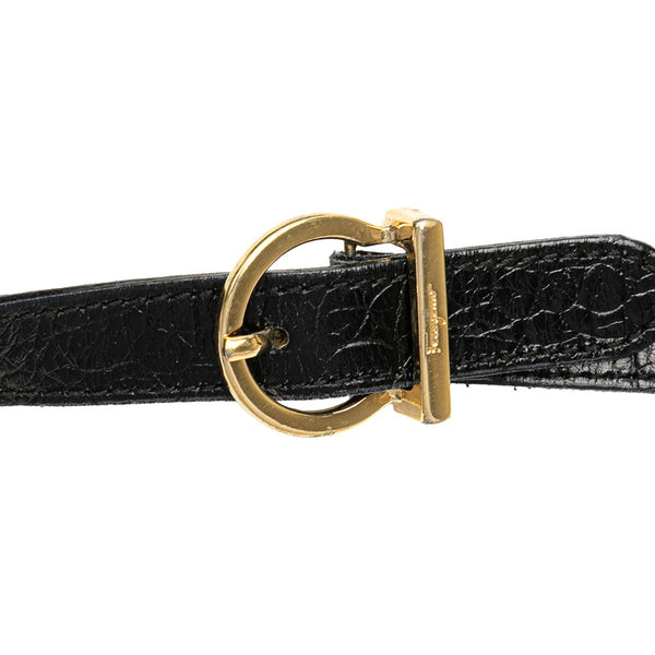 サルヴァトーレフェラガモ ヴァラ クロコ型押し 斜め掛け ショルダーバッグ AF-21 6677 ブラック レザー レディース Salvatore Ferragamo 【中古】