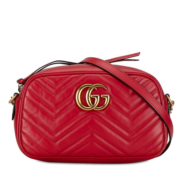 グッチ GGマーモント キルティング 斜め掛け チェーン ショルダーバッグ 447632 レッド レザー レディース GUCCI 【中古】