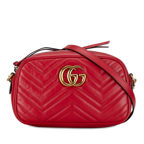 グッチ GGマーモント キルティング 斜め掛け チェーン ショルダーバッグ 447632 レッド レザー レディース GUCCI 【中古】