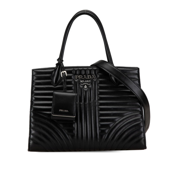 プラダ ダイアグラム ハンドバッグ ショルダーバッグ 2WAY 1BA165 ブラック レザー レディース PRADA 【中古】