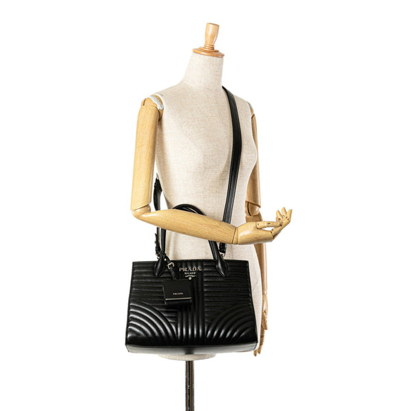 プラダ ダイアグラム ハンドバッグ ショルダーバッグ 2WAY 1BA165 ブラック レザー レディース PRADA 【中古】