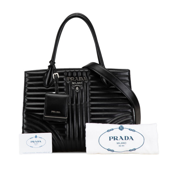 プラダ ダイアグラム ハンドバッグ ショルダーバッグ 2WAY 1BA165 ブラック レザー レディース PRADA 【中古】